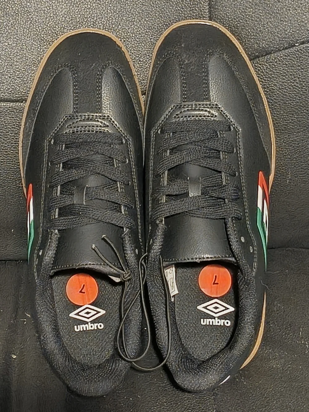 Umbro Black Sneakers with Green and Red Logo and Gum Sole